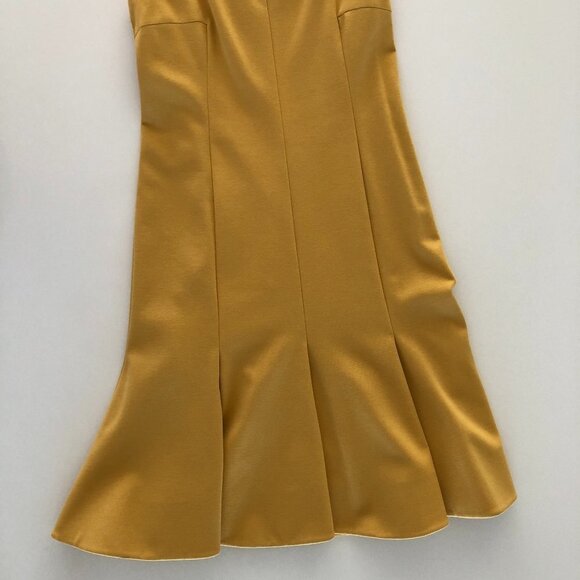 Akris Punto Fit & Flare Flutter Pleat Hem Sleeveless Scoop Neck Dress Gold Sz 6 - Picture 3 of 11